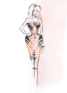 Croquis du corset qui a inspiré le flacon 2013 (haute couture S/S 2012)